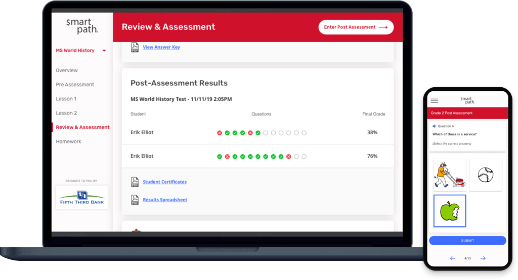 An image of the assessment tools on the smartpath platform